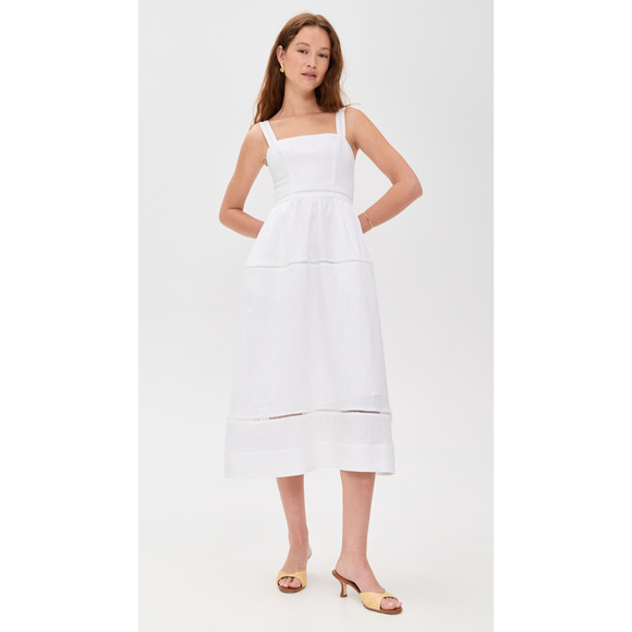 Reformation Everett Square-Neck Linen Midi Dress White US 4 - Picture 4 of 11